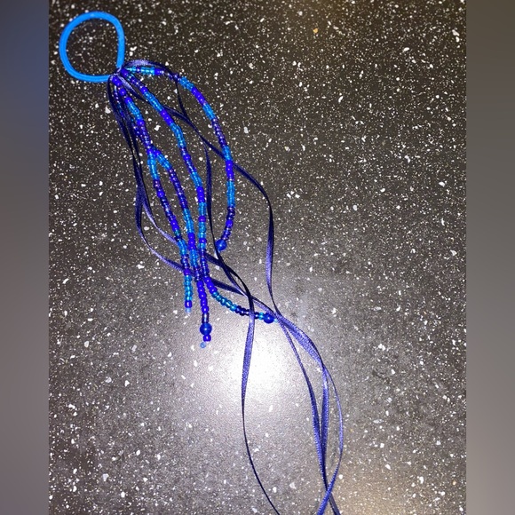 NEW! Unique Handmade Embellished Hair Elastic w Ribbons & Beaded Glass Streamers - Picture 1 of 4